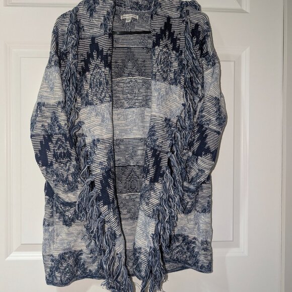 American Eagle Outfitters Blue Fringe Open Front Cardigan Sweater Size Medium - Picture 1 of 2
